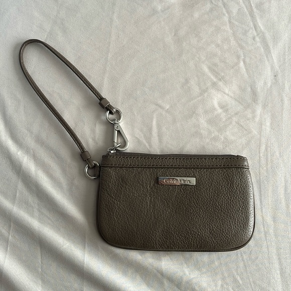 Calvin Klein Leather Zip Wristlet - Taupe - Picture 1 of 10